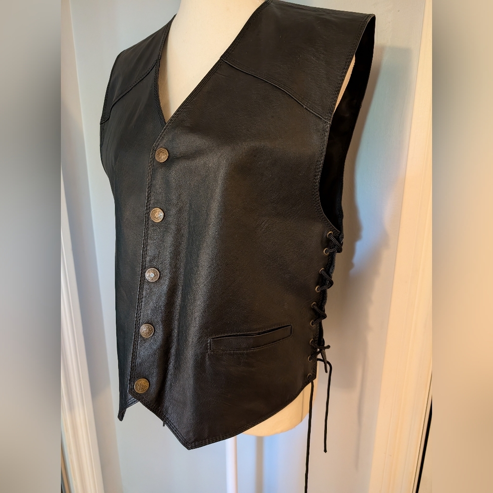 Pelle Cuir Genuine Leather Vest M Black Lace-Up Sides Western Biker Style